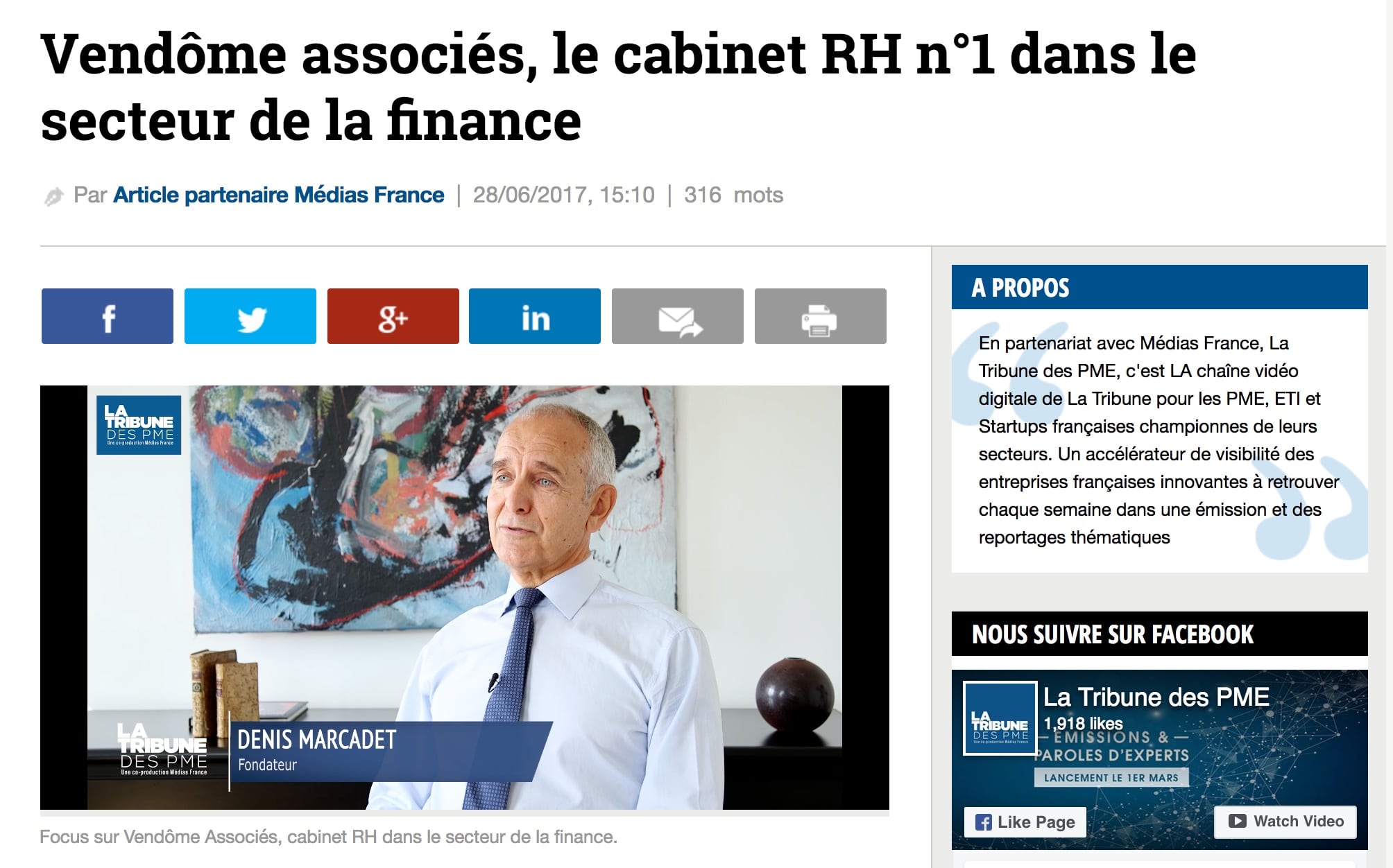 La Tribune - Vendome Associes Cabinet RH Finance